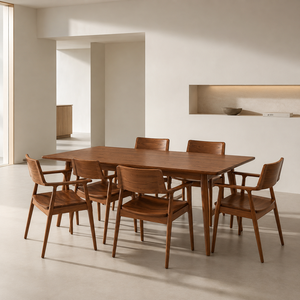 Ensemble de table à manger en teck massif moderne avec 6 fauteuils pour la maison, l'hôtel, la villa, le restaurant - Product Image 2