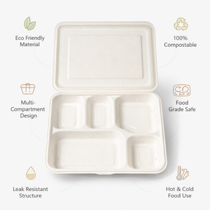 Bandeja Thali Compostable de Bagazo con Compartimentos |   Plato Desechable de Pulpa de Caña de Azúcar para Picnic, Catering, Eventos y Servicio de Alimentos - Product Image 5