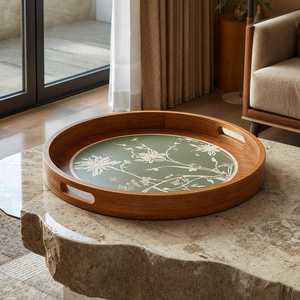 Bandeja Redonda Multiusos Moderna con Incrustaciones de Hueso y Diseño Geométrico Hecho a Mano para Encimera de Baño, Tocador y Mesa de Centro - Product Image 1