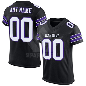 Maillot de football américain personnalisé pour homme, noir et violet, col en V, manches courtes, en mesh sublimé, anti-humidité, pour équipe personnalisée - Product Image 6