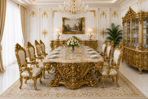 Muebles de Comedor Tallados de Estilo Palaciego, Juego de Mesa y Sillas de Comedor Premium, Compre un Moderno Mueble de Comedor Blanco y Dorado - Product Image 4