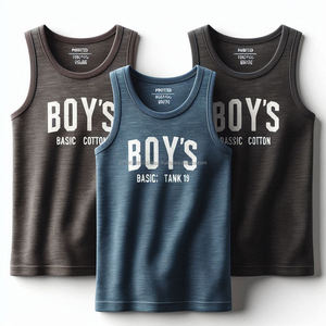 <b>Boys</b> O-Neck Sleeveless <b>Tank</b> <b>Tops</b> 100% Knit Cotton Quick Dry Casualwear Regular Plus Size Custom Logo Label Solid Colors for Kids - Product Image 5