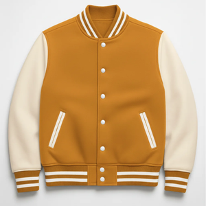 <b>Men's</b> Black Varsity <b>Jacket</b> Solid Color Button Closure Regular Fit Autumn Wear Casual Style Turn-down Collar Polyester Cotton - Product Image 5