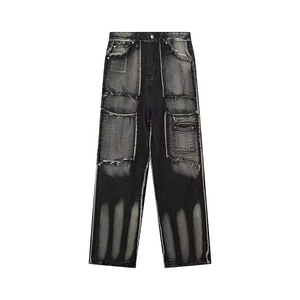 <b>Men's</b> 100% Cotton Denim Baggy <b>Jeans</b> Street Wear High Quality Cargo Pants with Big Pockets and Washed Print Winter Style - Product Image 2