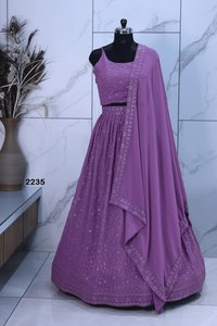 Purple Embroidered <b>Lehenga</b> Set With Dupatta Loose Fit Floor-Length Traditional Party Wear For <b>Women</b> India Pakistan Style - Product Image 3