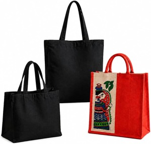 Canvas Tote Bag Medium Black Hand Length Handle Shopping Bag Daily Use - Product Image 4