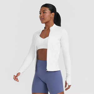 Veste zippée blanche de haute qualité pour femme, à manches longues, col montant, respirante, couleur unie, coupe classique, toutes saisons, hauts décontractés - Product Image 3