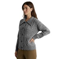 Cardigan en tricot gris pour femme, boutonné sur le devant, à manches longues, tricot torsadé, confortable et chaud, style décontracté, haut de mode, fabricant sur mesure en gros