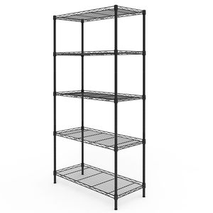 Scaffale a 5 Ripiani con Spaziatura Regolabile, Espositore con Piedini Regolabili in Ferro, 74*34*150cm, Verniciato a Polvere Nero Lucido - Product Image 5