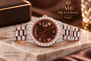 Montre de luxe MB ETERNAL pour femme, diamantée, analogique, quartz, or rose, cadran rond 38 mm, fermoir déployant en acier inoxydable - Product Image 1