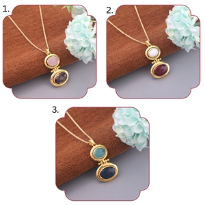 Pendentif unique en quartz rose et brun facetté, collier chaîne en laiton plaqué or 18 carats, bijou ovale serti clos en forme de briolette - Product Image 1