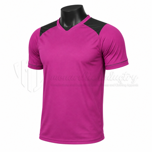 Maillot de football rose personnalisé à col en V et manches courtes, avec empiècements noirs aux épaules, respirant, séchage rapide, tenue d'équipe, vente en gros OEM - Product Image 3