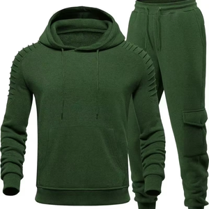 Men's Solid Terry Winter 300g Tracksuit 2-Piece Pullover Hoodie Set Casual Jogging Athletic Drawstring 100% Cotton Quick Dry - Product Image 1