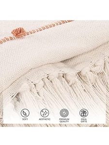 Plaid en coton rayé confortable |   Couverture confortable et élégante |   Idéal pour canapé-lit, chaise et salon |   Naturel & Beige |   125 x 150 cm - Product Image 3