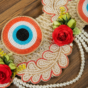Toran de porte floral fait main, orné de perles et de roses rouges, motif œil protecteur, pour la décoration de la maison, les fêtes, Diwali, Puja, les mariages et comme cadeau. - Product Image 6