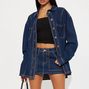OEM Casual Solid Light Wash Denim Jacket and <b>Skirt</b> Two-Piece Set <b>for</b> Breathable - Product Image 1