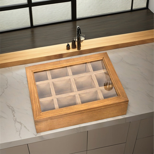 Hot-sale Modern Rectangle Wooden <b>Tea</b> Bag Storage <b>Box</b> with Clear Acrylic Lid 12-Compartment - Product Image 1