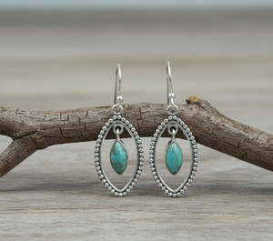 Pendientes Colgantes de Turquesa Arizona, Plata de Ley 925, Hechos a Mano, Estilo Boho Vintage, Pendientes Ovalados, Joyería para Mujer, Regalo Unisex - Product Image 1
