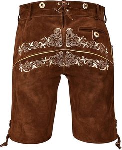 Shorts traditionnels bavarois en cuir véritable pour homme, broderie florale, coupe classique, marron - Product Image 3