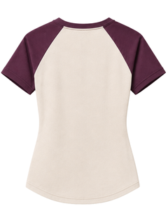 T-shirt Raglan Personnalisé Beige Ivoire et Violet Prune pour Femme – Col Rond Décontracté, Manches Courtes, Mélange de Coton Doux, Tendance Estivale - Product Image 2
