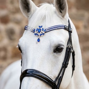 Élégant frontlet en cuir bleu saphir à 5 rangs de cristaux, avec couronne en V, rembourré sur mesure, qualité supérieure, tendance - Product Image 1