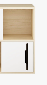 Nouveauté 2026 : Meuble de rangement moderne bicolore à 4 cubes, étagère bibliothèque en chêne clair avec portes blanches, pour salon, chambre et chevet. - Product Image 5