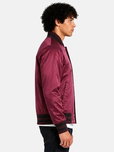 Men's Black Canvas Satin Varsity <b>Jacket</b> with <b>White</b> Trim and Button Closure Regular Fit Casual Streetwear Winter - Product Image 6