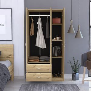 Bosko Armoire a tre porte con due cassetti e asta di metallo elegante Design guardaroba - Product Image 4