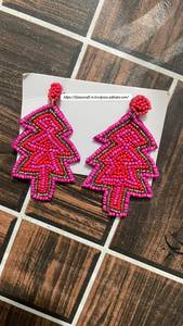 FAIZA CRAFT Handmade Zinc Alloy <b>Braided</b> Embroidery Earrings with Christmas Tree Design Green <b>Pink</b> Colors for Party Use - Product Image 3
