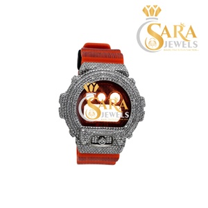 Montre à bracelet en cuir noir sur mesure de qualité supérieure avec strass incrustés et affichage analogique, disponible au meilleur prix - Product Image 4