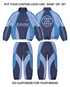 ZAINI ZI-320 120 GSM Polyester Taslon Breathable Winter Windbreaker Suit Navy Sky Blue Curved Panels Custom Heat Transfer Logo - Product Image 1