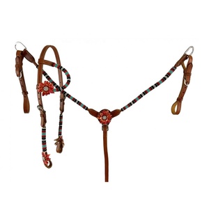 Saman exporta la mejor calidad de cuero de vaca occidental una oreja Headstall conjunto de cuello de pecho caballo fabricante al por mayor proveedor - Product Image 5