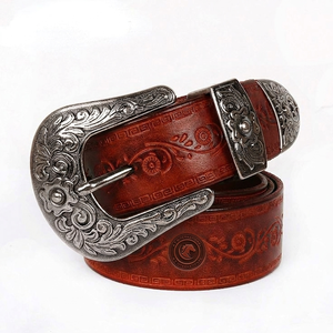Ceinture en cuir véritable avec motif vague abstraite en relief, style western cowboy rustique, accessoire de mode décontracté - Product Image 4