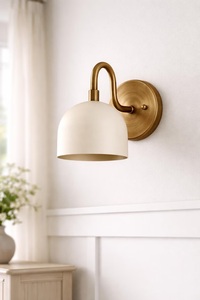 Minimalist Brass <b>Wall</b> <b>Sconce</b> With Cream Dome Shade Indoor Lighting Fixture For Bathroom Home Decor - Product Image 5