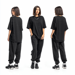 Drop Shoulder T Shirts Tracksuits Women Oversize Tee Shirts <b>Jogger</b> Sweatpants Set Ladies Street Style Loose Fit TShirt Tracksuit - Product Image 1
