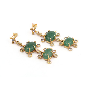 Green Strawberry Quartz <b>Earrings</b>, <b>Dangle</b> & Drop <b>Gold</b> Plated <b>Earrings</b> Handmade Jewelry for Women's, Wedding <b>Earrings</b> - Product Image 4