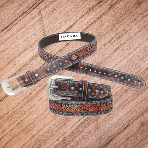 Ceinture fantaisie en cuir véritable Western 100% avec peinture à la main et fabricant et grossiste de conception de sculpture Rabada - Product Image 3