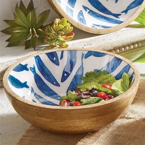 Bol décoratif en bois sur piétement, motif vintage, pour servir les fruits, idéal pour la table à manger, la cuisine, la décoration intérieure et les cadeaux - Product Image 1