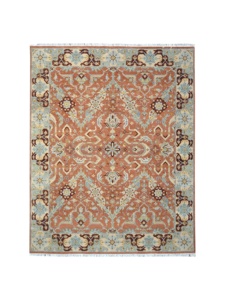 Tapis d'appoint de luxe noué à la main en soie et laine, tapis oriental moderne vieilli à poils ras, marron - Product Image 1