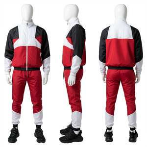 Conjunto Deportivo Ligero Unisex Rojo, Blanco y Negro, Estampado, con Capucha y Cordón Ajustable, Transpirable, de Poliéster, para Otoño - Product Image 1