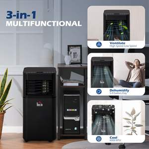 Aire acondicionado portátil compacto negro 8000BTU con ventilador de deshumidificador de refrigeración eficiente, temporizador 24H y Negro remoto - Product Image 2