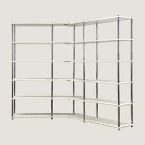 Porte-manteau d'angle rotatif modulaire et évolutif à structure métallique minimaliste 2400 6T Blanc/Argent, autoportant et stable, organisateur de rangement domestique - Product Image 1