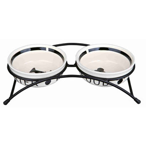 Comederos de cerámica para mascotas con soporte, 2 x 0.25 L, blanco y negro, para agua y comida - Product Image 1
