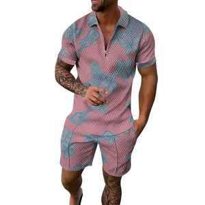 Men's Geometric Print Polo Shirt and Shorts Set Summer Casual Breathable Knitted Polyester Outfit <b>Prime</b> Power Wholesale Supplier - Product Image 1