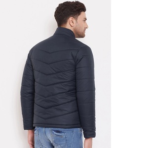 Veste matelassée bleu foncé pour homme, col montant, fermeture éclair sur le devant, coupe-vent, vêtement d'hiver décontracté, couleur unie, coupe classique - Product Image 5