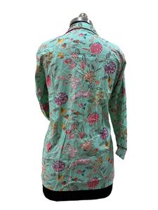 Floral Handblock Imprimé Coton Long Kurti Top Bouton Chemise Décontractée pour Printemps Été Automne Hiver Saison Dentelle Décoration ODM - Product Image 3