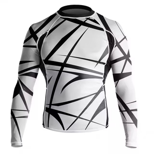Custom Men’s Long Sleeve <b>Compression</b> <b>Shirt</b> Abstract Geometric Print Rash Guard Sublimated <b>Black</b> & White MMA BJJ Grappling - Product Image 4