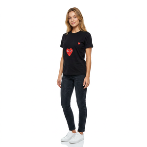 T-Shirt Nera da Uomo a Maniche Corte <span class=keywords><strong>con</strong></span> Stampa <span class=keywords><strong>Cuore</strong></span> <span class=keywords><strong>Rosso</strong></span>, Vestibilità Regolare Casual, Collo Tondo in Jersey di Cotone - Product Image 2