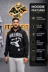 Sudadera con Capucha y Cremallera para Hombre Primal, Negra, Corte Regular, Diseño Estampado, Estilo Urbano, Tejido de Felpa, Informal, para Otoño - Product Image 3