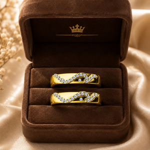 14K Yellow Gold <b>Couple</b> Diamond Bands Set | Real Diamond His and Hers Matching Wedding Engagement <b>Rings</b> Fine Jewelry Gift - Product Image 3